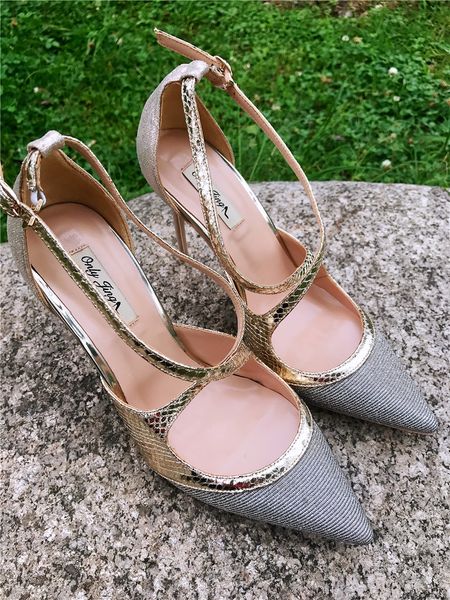 

fashion women pumps gold glitter criss-cross point toe high heels thin heel shoes genuine leather bride wedding shoes, Black