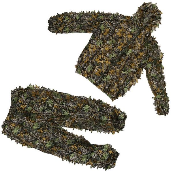 

1 set hunting clothes 3d leaf coat trousers camouflage outdoor jungle watch bird hunting clothes, Camo