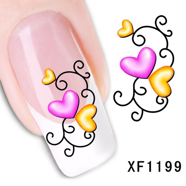 

1 pc nail art xf1190-xf1199 decals sticker corlorful flower design water transfer art decoration sticker for beauty nail, Black