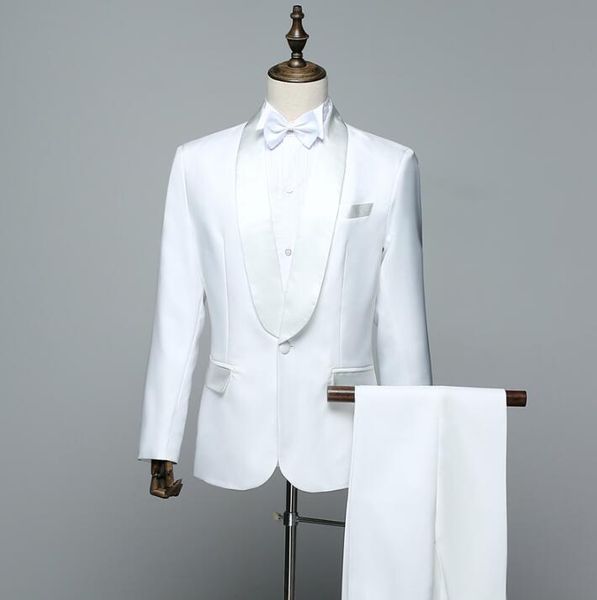 

custom white men suits for wedding handsome groom tuxedos black shawl lapel slim fit male suit groomsmen suit 2 pieces jacket+pants costume, Black;gray
