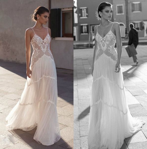 

a line gali karten wedding dresses spaghetti backless lace bridal gowns floor length plus size wedding dress, White