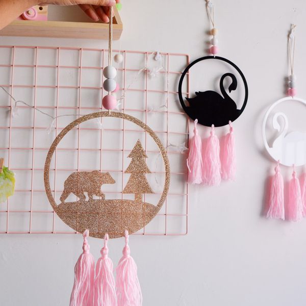Kids Room Decor Nordic Swan Flamingo Pendant Wooden Beads With Tassel Dream Catcher Wall Hanging Toy Kid Birthday Christmas Gift Commercial Christmas