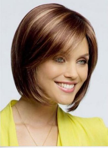 Bob Style Deep Brown Fluffy Short Straight Capless Synthetic
