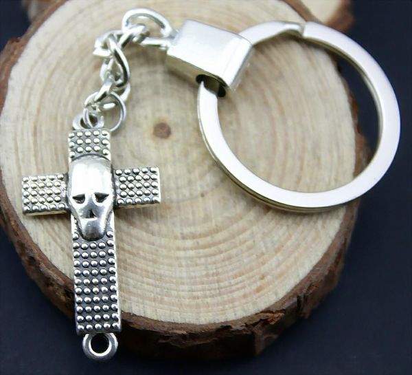 

6 pieces key chain women key rings for car keychains with charms skull cross connect 37x20mm ysk-b11960, Slivery;golden