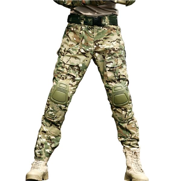 

tactical camouflage pants classic army long pant outdoor paintball casual man clothes cs pant with knee pads, Black