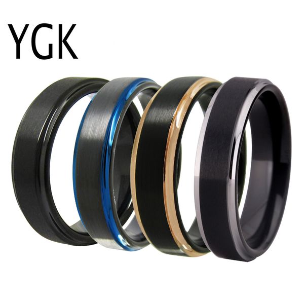 

ygk jewelry 6mm matte center/black/blue/rose/silver step new tungsten ring tungsten wedding ring for men & women bridegroom