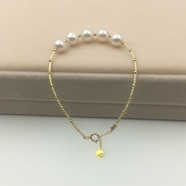 

sinya au750 18k gold bangles with high luster akoya 8-8.5mm pearls bracelet for women girls mom fashion design gift 2018, Golden;silver