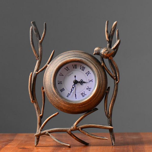 

retro shabby bird tree branch metal clock home desk table clock ornament decor