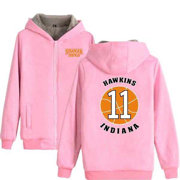 

blackday kpop stranger things hawkins indiana winter hoodies women/men zipper hoodies sweatshirt anime fluff thicken clothes, Black