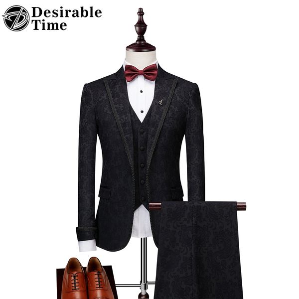 

men's suit slim fit wedding suit for men's three-piece party singer jacket+pants+vest ternos masculino dt523, White;black