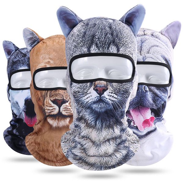 

fashion dust-proof animal pattern headgear with ear cat dog lion men women full face mask balaclava hood cover neck scarf hats