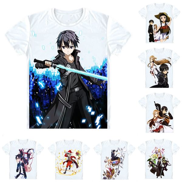 

sword art online sao t-shirts short sleeve shirts anime manga kirigaya kazuto narusaka kazuto kirito swordsman cosplay shirt, White;black