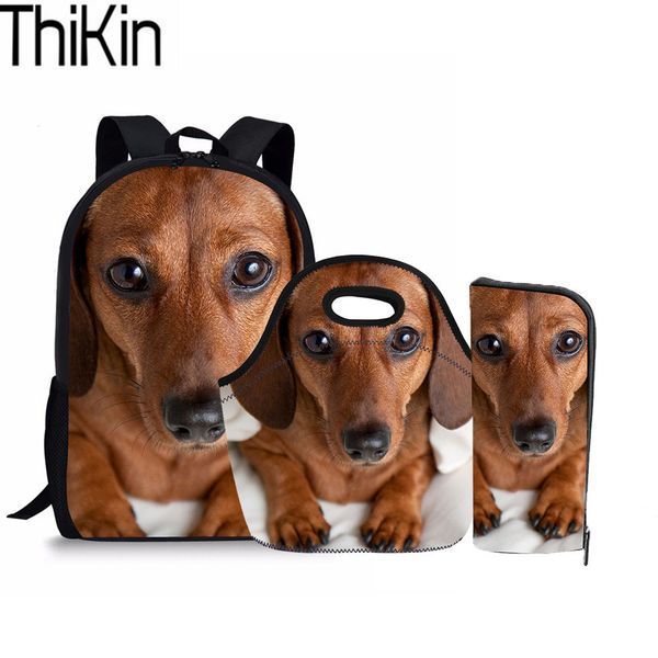 

thikin 3pcs/set primary students school bags for kids dachshund dog printing schoolbag backpacks children cute school bookbag