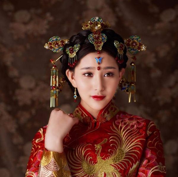 

китайская свадьба невеста волосы cloisonne ювелирные изделия и аксессуары коллокации coronet головной убор костюм, Silver
