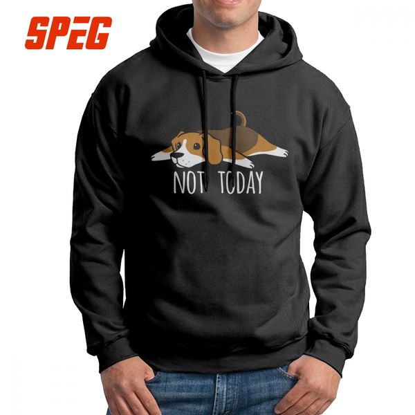 

man hooded sweatshirts funny not today beagle dog cotton printed vintage hoodies pullovers, Black