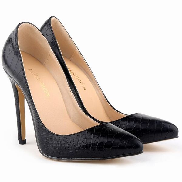 

2019 high heels leopard shoes women pumps office lady pointed toe flock 11 cm women's dress shoes, Black