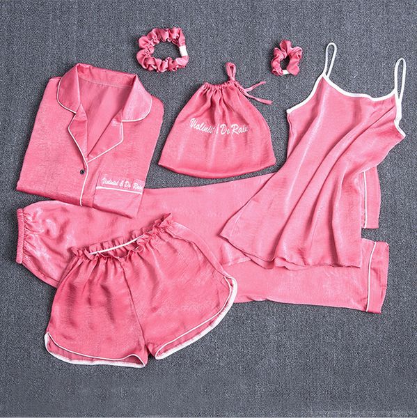 

sweet women pajamas v-neck nightdrss+s+long sleeve section pajama set female summer sleepwear, Black;red