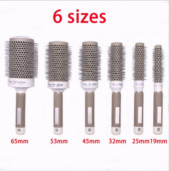

iong professional ceramic ionic round comb barber hairdressing styling brushes 5 sizes barrel hairbrush, Silver