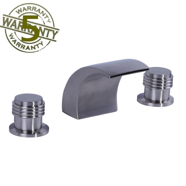 2020 Bathroom Sink Faucet Nickel Finish 2 Handles Waterfall Basin