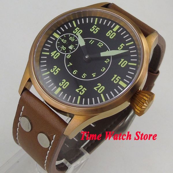 

solid 44mm bronze corgeut men's watch sapphire glass luminous 17 jewels 6497 mechanical hand winding movement cor102, Slivery;brown
