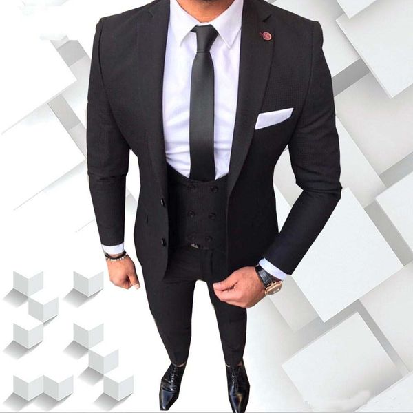 

latest design two button black groom tuxedos notch lapel groomsmen man mens wedding suits (jacket+pants+vest), Black;gray