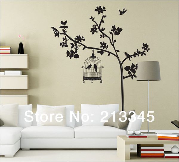 Acheter Fundecor Grande Taille Maison Amovible Mur Déco Plantes Arbres Cage à Oiseaux Sticker Mural Murale Décalque Noir 6351 De 1083 Du Chairdesk