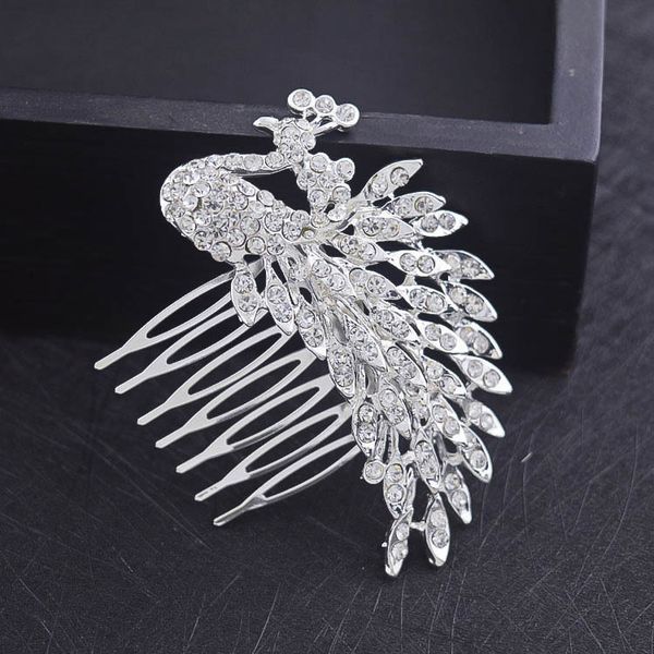 Elegant Peacock Bridal Hair Comb High Quality Rhinestone Silver