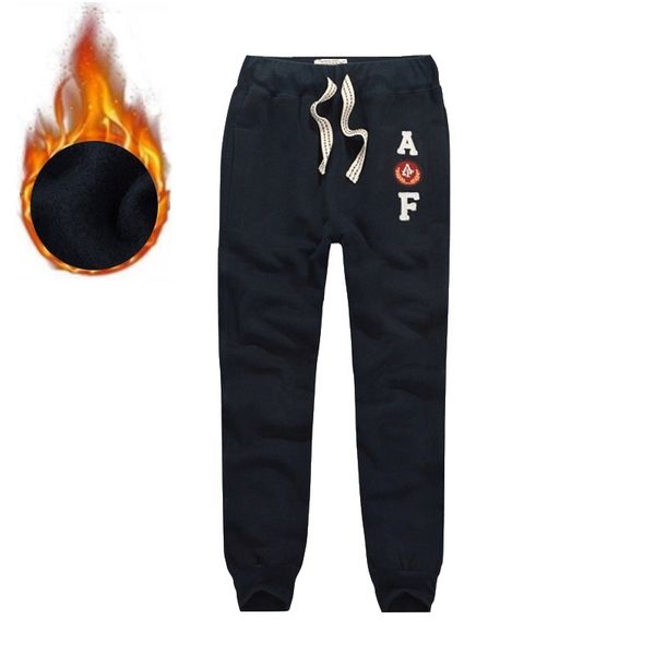 

winter sweatpants men thick cotton trousers embroidery joggers full length pants with pockets on side and back size s to 3xl, Black