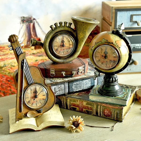 2019 Violin Desk Table Clocks Europe Retro Creative Globe Suitcase