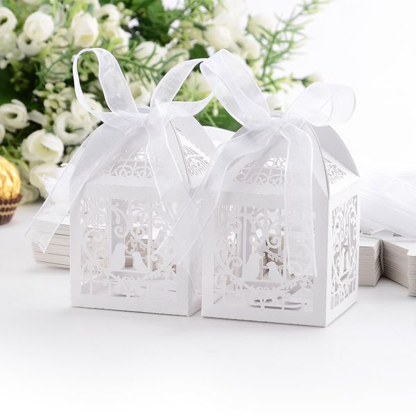 

szs 50x dragees box candy heart white bird cage for wedding baptism