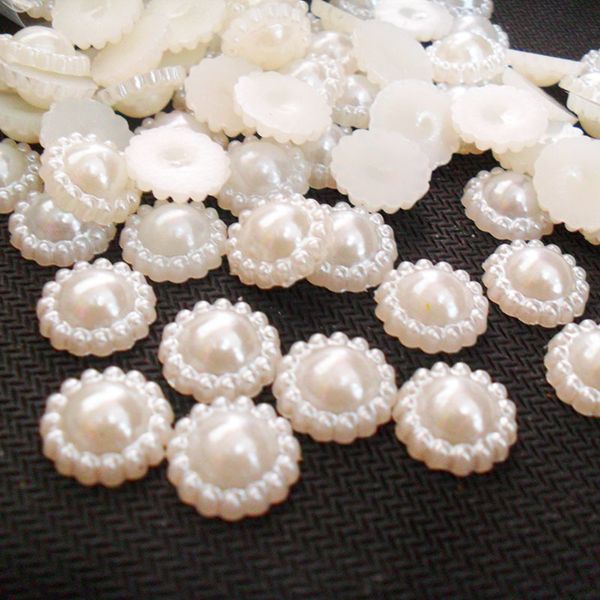 

200pcs 13mm sun flower flat back cabochon imitation plastic abs pearl beads for diy jewelry handmade craft making phone decorations, White