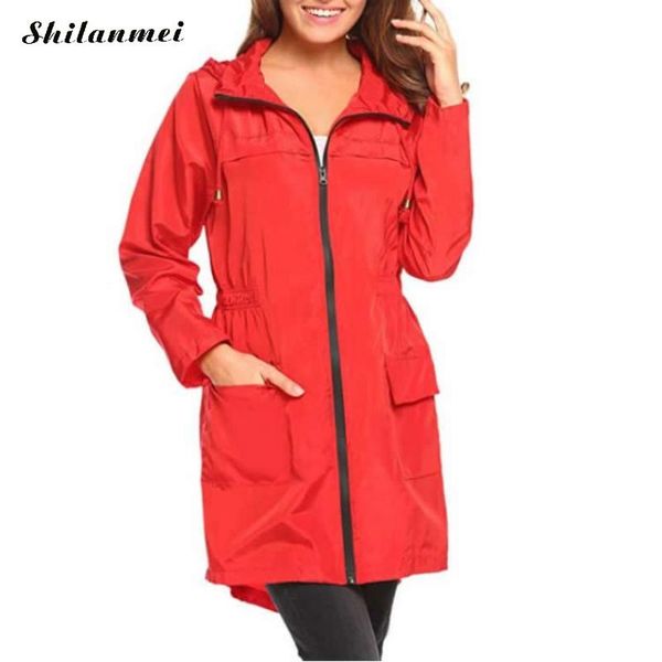 

autumn women's casual hooded windbreaker coat solid color waterproof overcoat outerwear slim coat trench pocket slim top, Tan;black