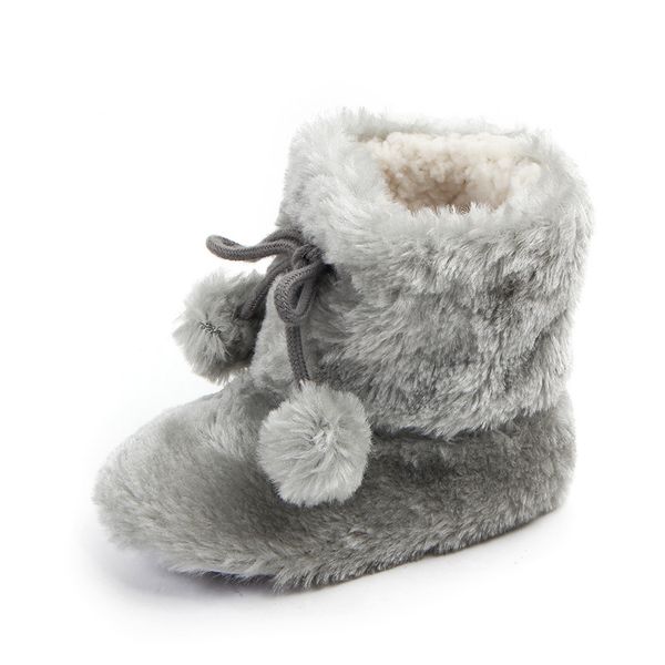 

newborn fleece super keep warm fur wool snow winter baby boots ball decoration crib boys girls pattern bottom kids boots, Black;grey