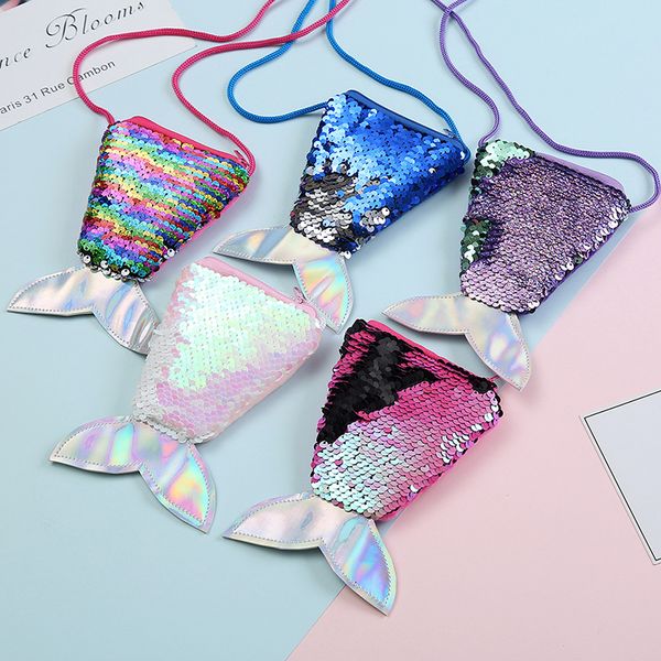 

sale 1pc women sequins crossbody mermaid tail storage holder purse for kids card holder bags