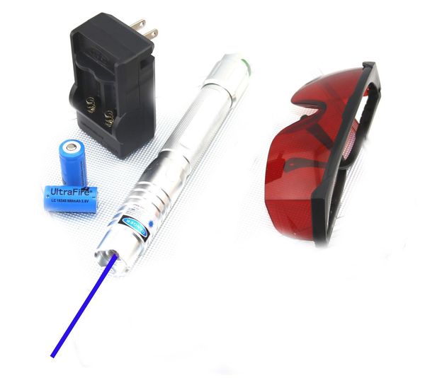 

sbq1 450nm adjustable focus blue laser pointer pen with+2*16340battery+charger+goggles