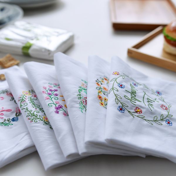 

high-quality embroidered towels cotton napkins 6pcs table napkins home kitchen servetten wedding cloth 45*70cm