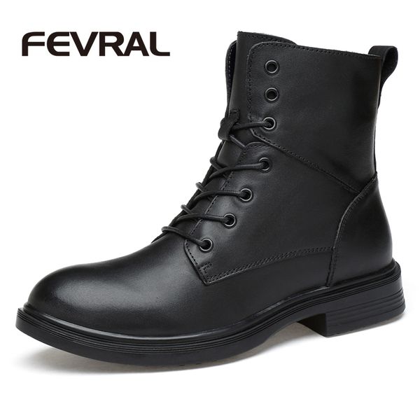 

fevral fashion 2018 brand boots winter england style waterproof snow footwear black mid-calf warrior boots men big size 35~50