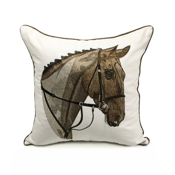 Deluxe Embroidery Horse Head Designer Pillow Cover Sofa Cushion