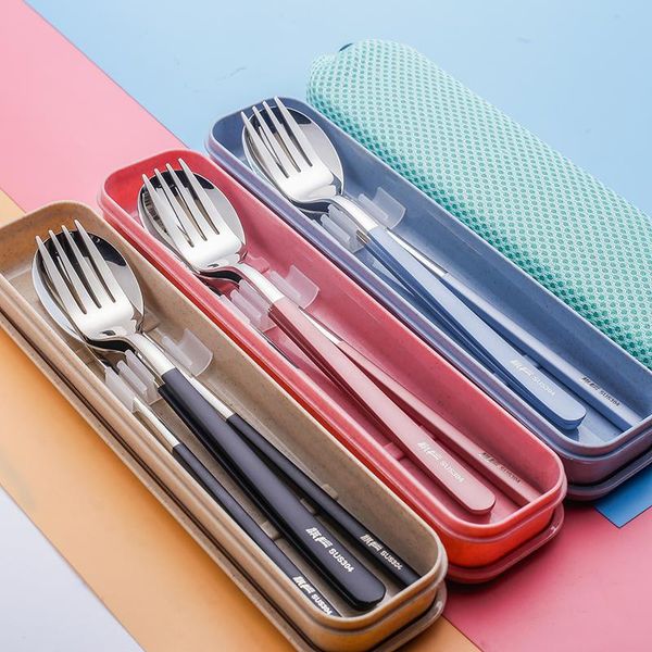 

3pcs/set cutlery set chopsticks fork spoon set for children 304 stainless steel children dinnerware