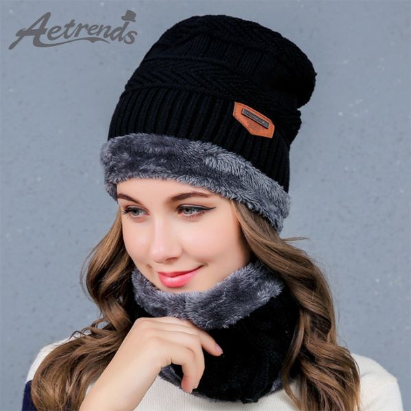 

aetrends] 2017 winter scarf hats for women or men knitted beanie hats with fur collar scarves caps beanies z-6055, Blue;gray