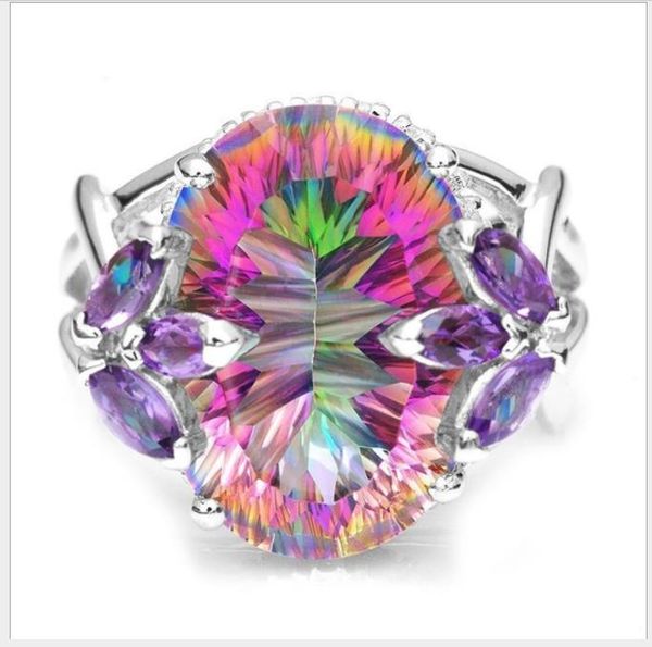 

new mosaic seven rainbow zircon princess ring, european fashion lady engagement ring, Silver