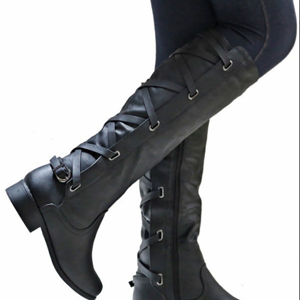 Masorini Fashion Women PU Leather Knee High Biker Boots WOMENS MOTORCYCLE BIKER WATERPROOF PADDED SHAPE HIGH HEEL
