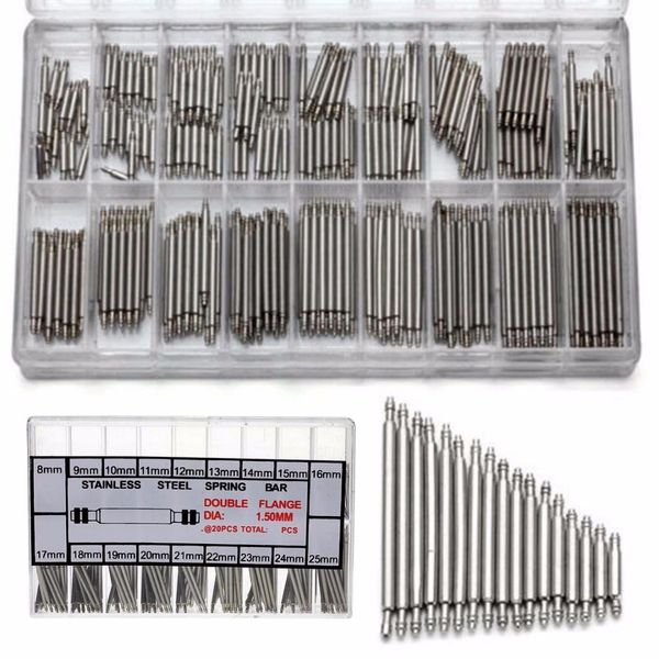 

shellhard 360pcs watch band spring bars 8-25mm stainless steel watch spring bars tool strap link pins repair tools kits