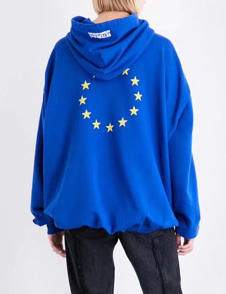 

2018 НОВЫЙ ТОП осень / зима vetements Европейский Союз звезда печати синий толстовки хип-хоп Мода Повседневная Любителей Хлопка Кофты S-XL