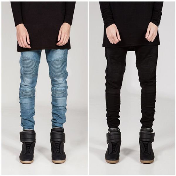

men tide brand crimping slim denim straight biker skinny jeans casual long men ripped jeans pants size 29-36, Blue