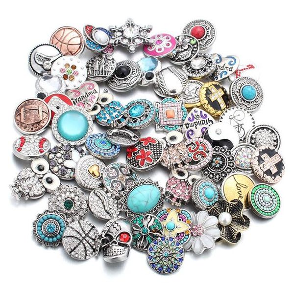 

50pcs 2018 new 18mm snap jewelry mixed 50 designs rhinestone metal snap buttons fit 18mm snap bracelet bangle earrings necklaces, Bronze;silver