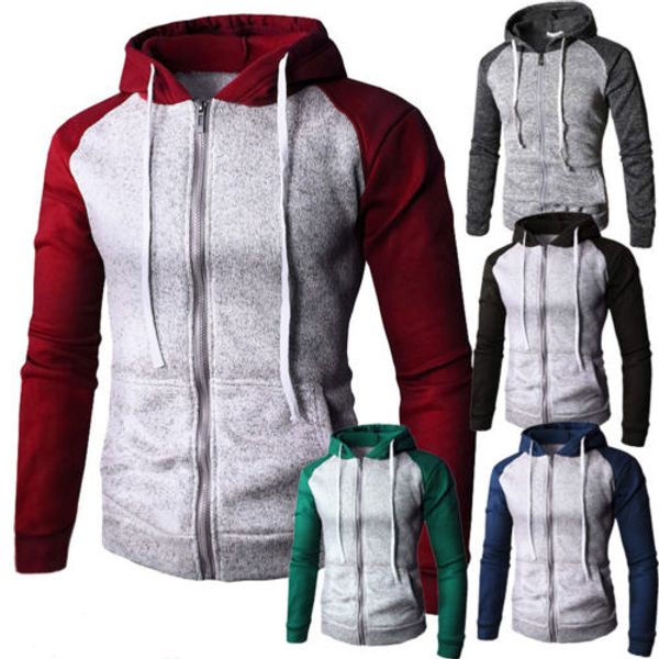 

2018 new fashion men's sport hoodies long sleeve zip hooded casual coat sweatshirt, Black