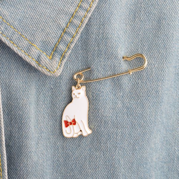 

miss zoe black white cat kitten tail bow tie brooch denim jacket pin buckle sweater badge cute animal gift for girls, Gray