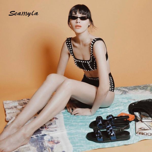 

seamyla 2018 fashion bandage suits women summer set &short pants 2 two pieces set pearl celebrity evening party women sets, White