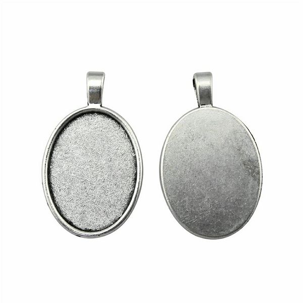 

10 pieces cabochon cameo base tray bezel blank jewelry accessories classic perforation inner size 22x30mm oval flatback resin cabochons, Slivery;crystal